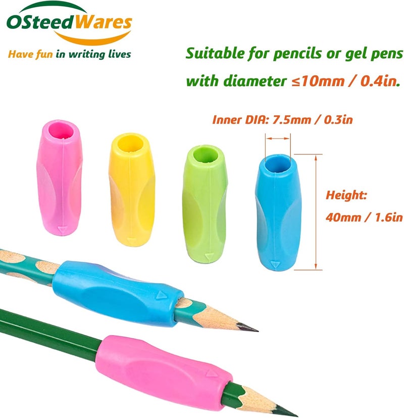 OSteed Ergonomic Pencil Grips Silicone 8 Pcs for Kids and Adults Handwriting, Gel Pen Grips with 3 Concaves, 1 Pack 4 Colors - Image 2